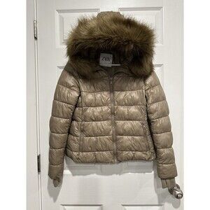 Zara Jacket Women's Puffer Hooded Size S Long Sleeve Zipper up Ski Coat
